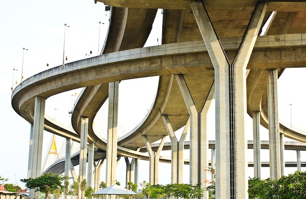 Elevated expressway. The curve of suspension bridge, Thailand.