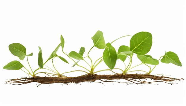 Photo elevated side view of leaf stem and root botanical structure