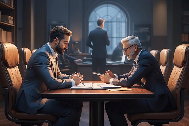 Photo elevated view of businessman shaking hands with his partner at workplace