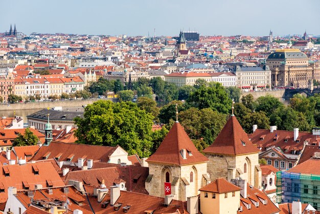 Elevated view of the Church of Our Lady beneath the Chain (Kostel Panny Marie pod retezem). Prague, Czech Republic