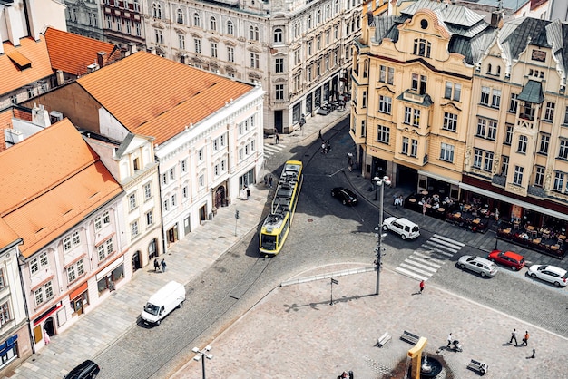 Elevated view of a crossroad in Plzen Czech Republic