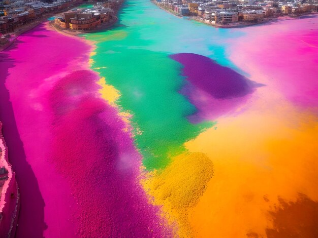 Elevated view of multicolored holi colors8k