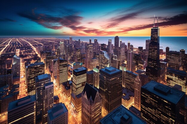 사진 높은 건물 이나 전망대 에서 시카고 의 스카이 라인 을 높은 곳 에서 볼 수 있다