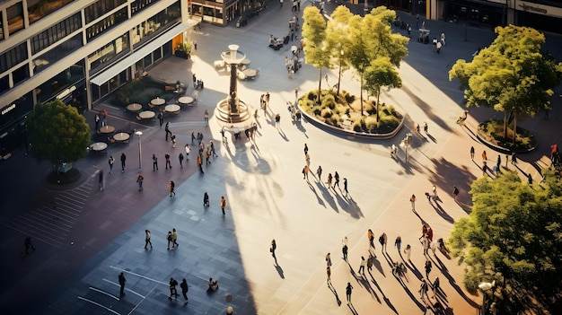 Foto vista elevata di una piazza cittadina amichevole per i pedoni