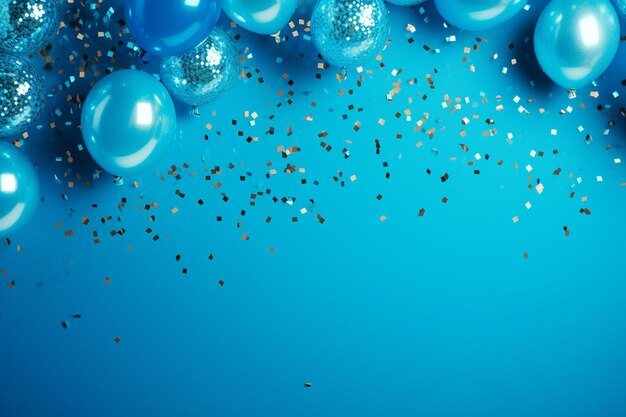 Elevated view of shiny party decoration material over blue desk