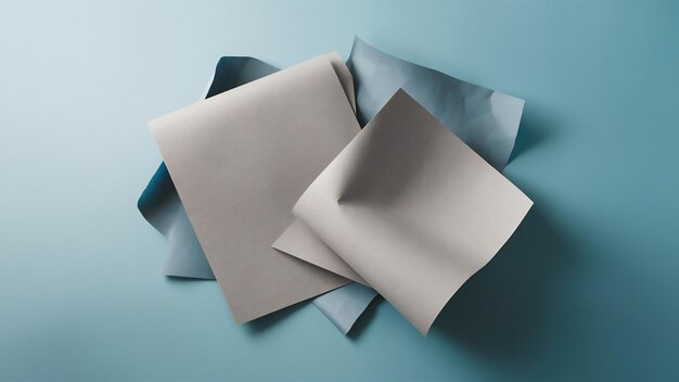 Elevated view of two grey craftpapers on blue background