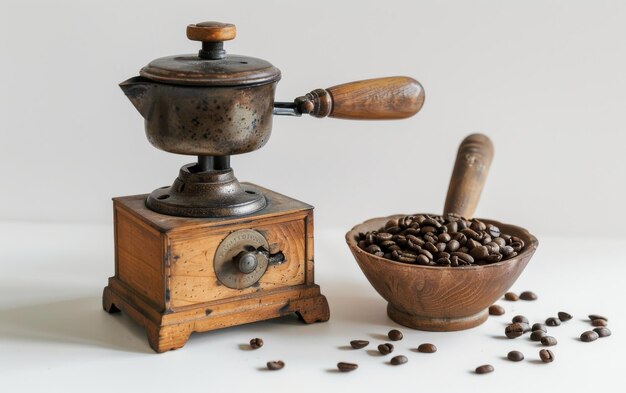 Photo elevating coffee experience with a highperformance coffee grinder on white background