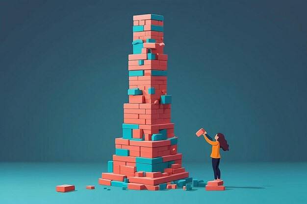 Elevating Spirits Building a SelfLove Tower with Positive Bricks Flat Style Vector