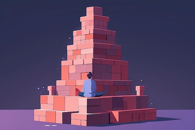 Elevating Spirits Building a SelfLove Tower with Positive Bricks Flat Style Vector