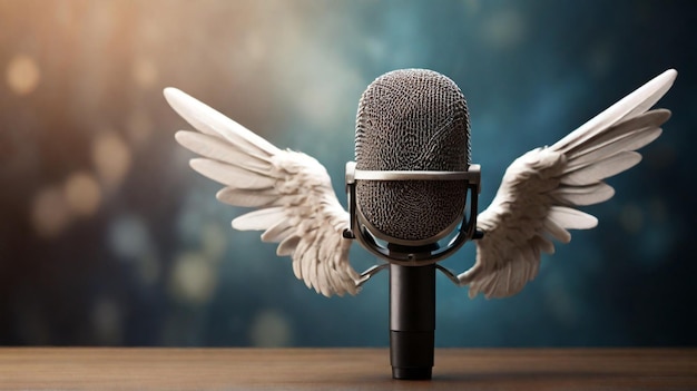 Повышение голосов, укрепляющих свободу прессы с помощью символического изображения крылатого микрофона