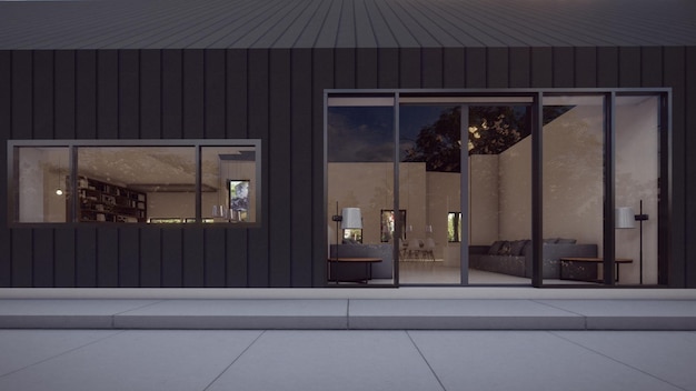 Высота черный современный роскошный дом интерьер вид архитектурный дизайн 3d иллюстрация