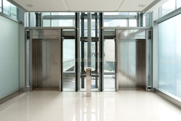 The elevator entrance is in the shopping mall