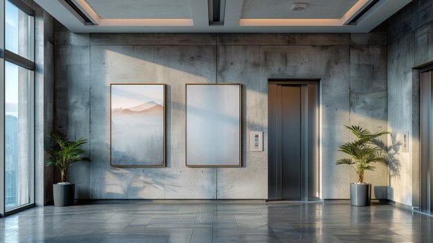 Photo an elevator lift mockup showing two vertical poster media frames