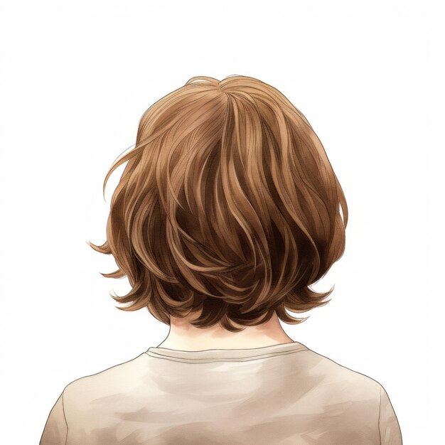 Photo eleven anime illustration brown realistic portraiture with softedged back view