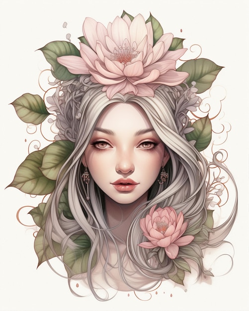 Elf Girl in Lotus Flower Drawing