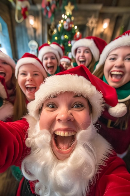 Elf Selfie Stom Gezichten Overgrote Kerstman Hoed