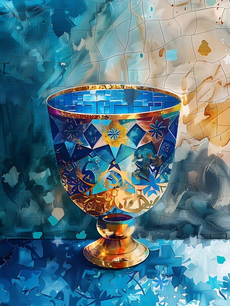 Elijah's Cup met textuur van gebroken keramische mozaïek tegels Coll Illustratie Trending achtergrond decor