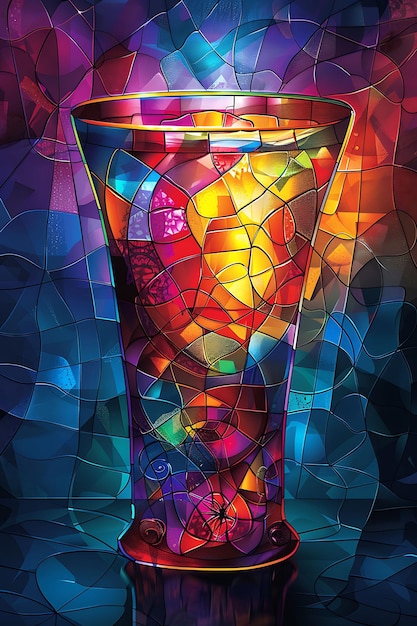 エリヤ の 杯 の 構造 は ステンドグラス の 部分 で ある.モザイク の コール の 描写 は 流行 の 背景 の 装飾 と なっ て い ます.