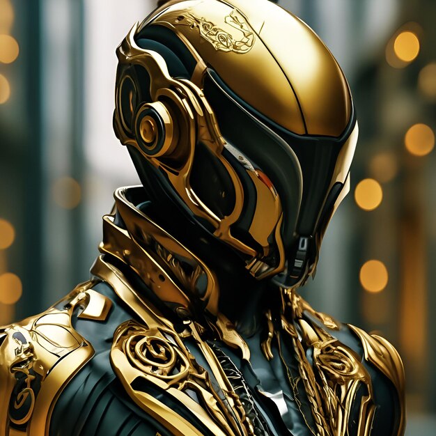 Photo elite space soldier in golden armor generative ai illustration