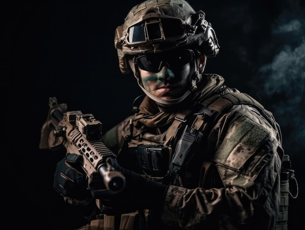 Солдат элитного подразделения спецназа в генеративном ИИ камуфляжа