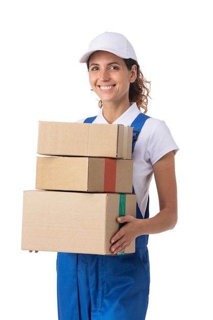 Elivery woman with boxes