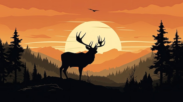 Elk at sunset silhouette