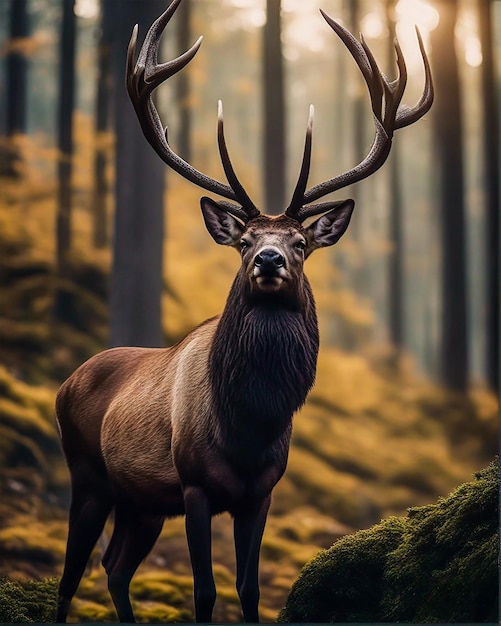 Elk with antlers inside forest high regulation photography and wallpaper