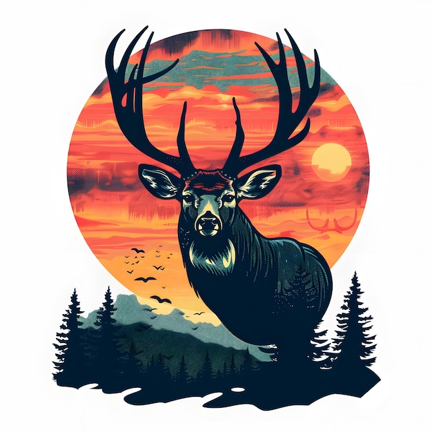 An elk with majestic antlers is silhouetted against a beautiful sunset