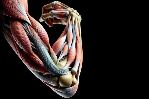 Foto ellebooggewricht verbinding van botten menselijke spieren menselijke anatomie geïsoleerd op zwarte achtergrond