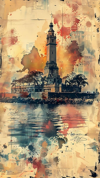 Ellis Island in New York met gestructureerd papier Texture Immigra Illustratie Trending achtergrond decor