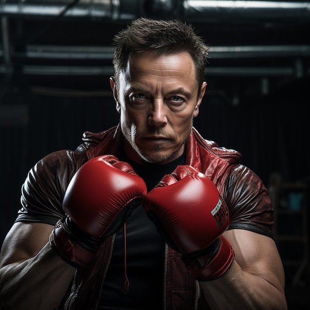 Elon Musk fighting MMA on a ring with boxer shorts