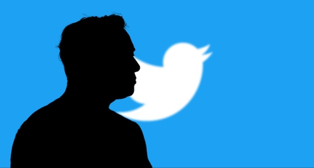 Elon musk shadow with white twitter logo