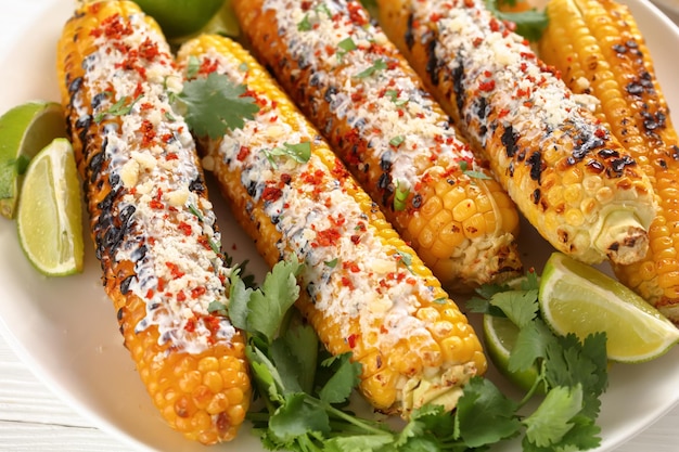 Elote Grilled Mexican Street Corn on a plate