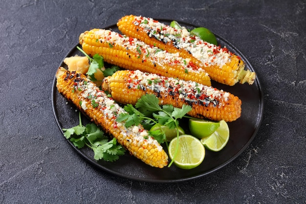 Elote Grilled Mexican Street Corn on a plate