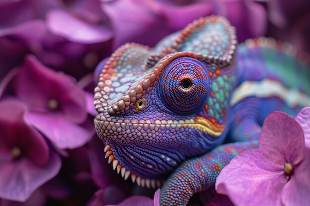 Photo elusive anthropomorphic chameleon violet generate ai