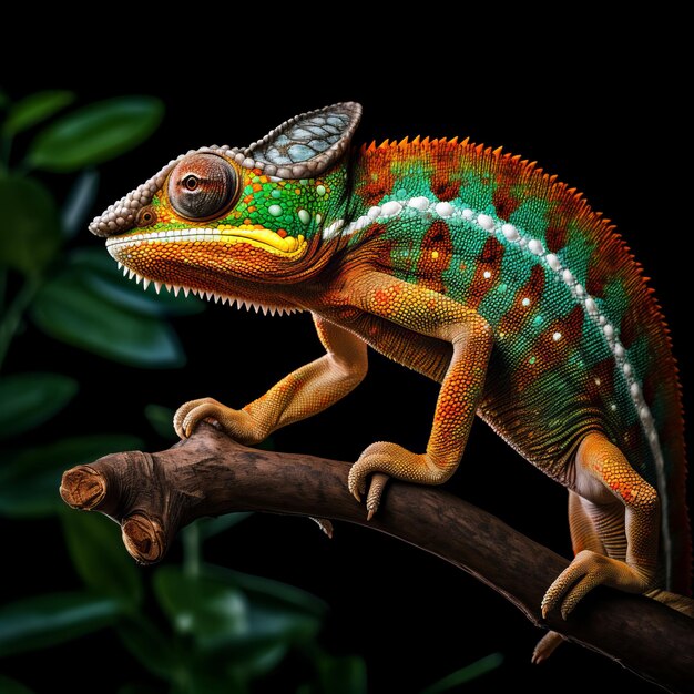 Photo the elusive chameleon mysterious beauty captured on a clear black background