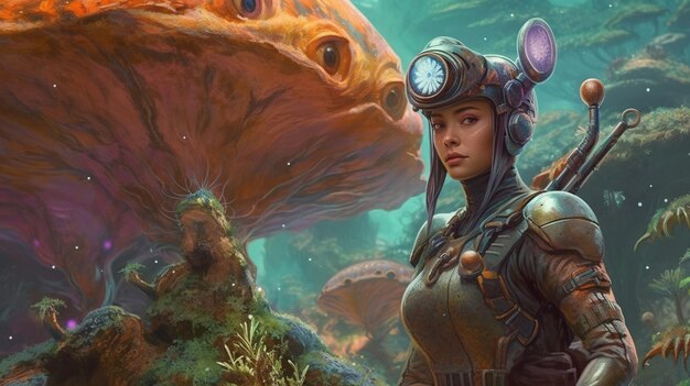 An elven ranger tracking down a dangerous space creature Fantasy concept Illustration painting