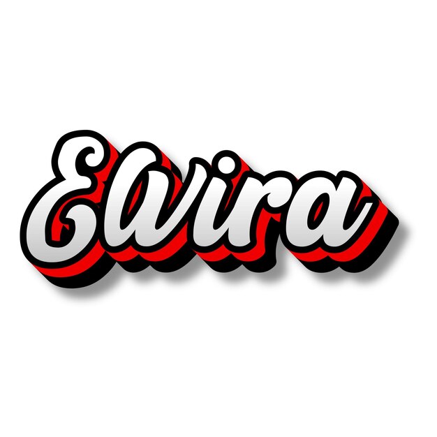 Elvira Text 3D Silver Red Black White Background Photo JPG