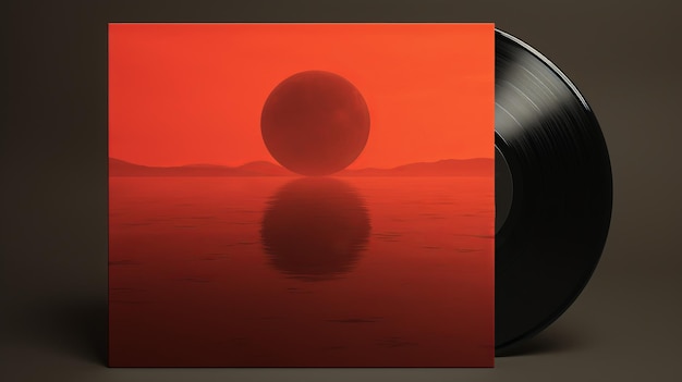 Foto elvis-geïnspireerde concept art cd cover design met een gratis te downloaden ontwerp. het ontwerp toont minimalistische monochromatische landschappen met een combinatie van lichtrode en zwarte kleuren. het bevat