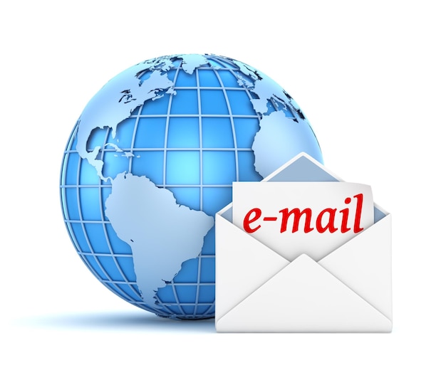 Фото Концепция электронной почты с миром и конвертом