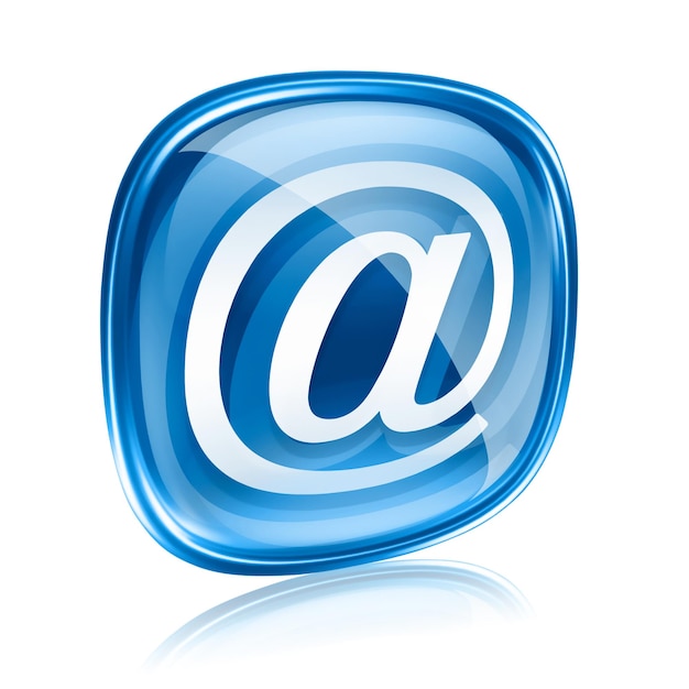 Photo email icon blue glass isolated on white background