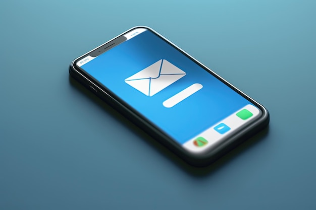 Значок электронной почты на синем фоне экрана мобильного телефона Генеративный ИИ