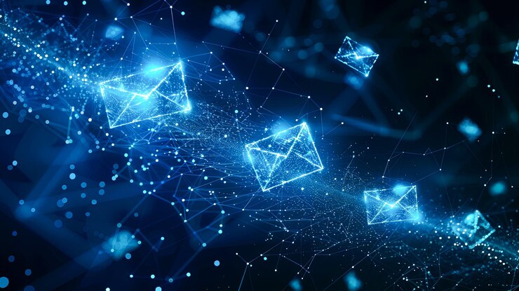 Email marketing digital background with polygonal network and mail signs