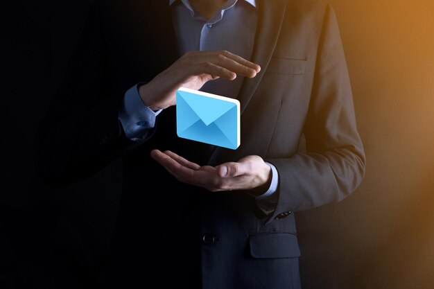 Email marketing and newsletter conceptContact us by newsletter email and protect your personal information from spam mail conceptScheme of direct sales in business List of clients for mailing