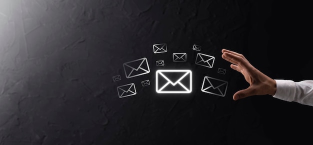 Email marketing and newsletter conceptContact us by newsletter email and protect your personal information from spam mail conceptScheme of direct sales in business List of clients for mailing