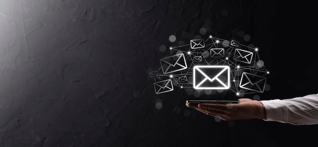 Email marketing and newsletter conceptContact us by newsletter email and protect your personal information from spam mail conceptScheme of direct sales in business List of clients for mailing