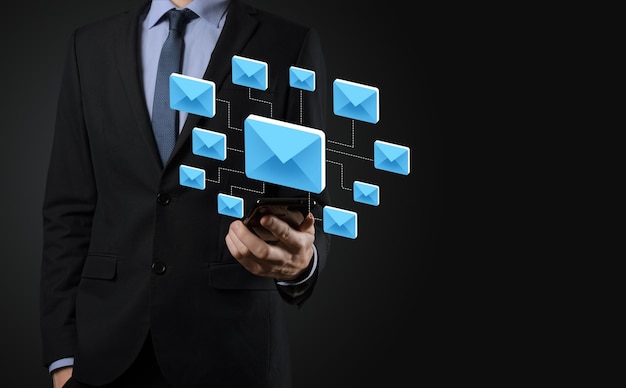 Email marketing and newsletter conceptContact us by newsletter email and protect your personal information from spam mail conceptScheme of direct sales in business List of clients for mailing