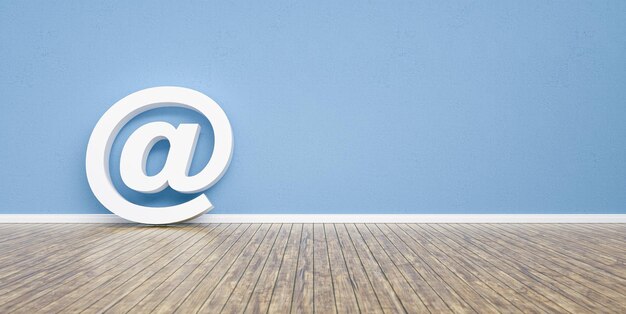 Email at symbol on a wall including copy space 3D rendering