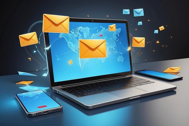 Photo email warning alert concept new email notification business email and email working receive and send mail