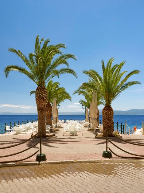 Embankme at the Greek spa resort Loutra Edipsou on the island Evia in Aegean Sea in Greece